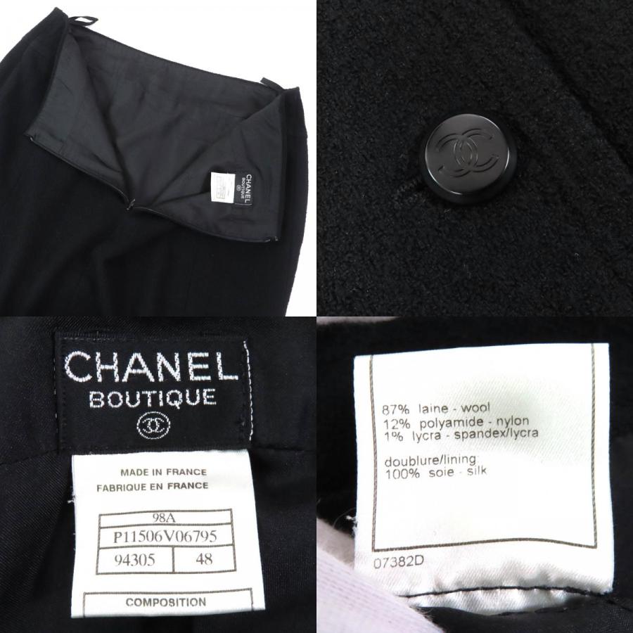 極美品△CHANEL シャネル ヴィンテージ 98A P11506 ウール ココマークボタン ウールツイードジャケット スカート セットアップ 黒 希少48の画像