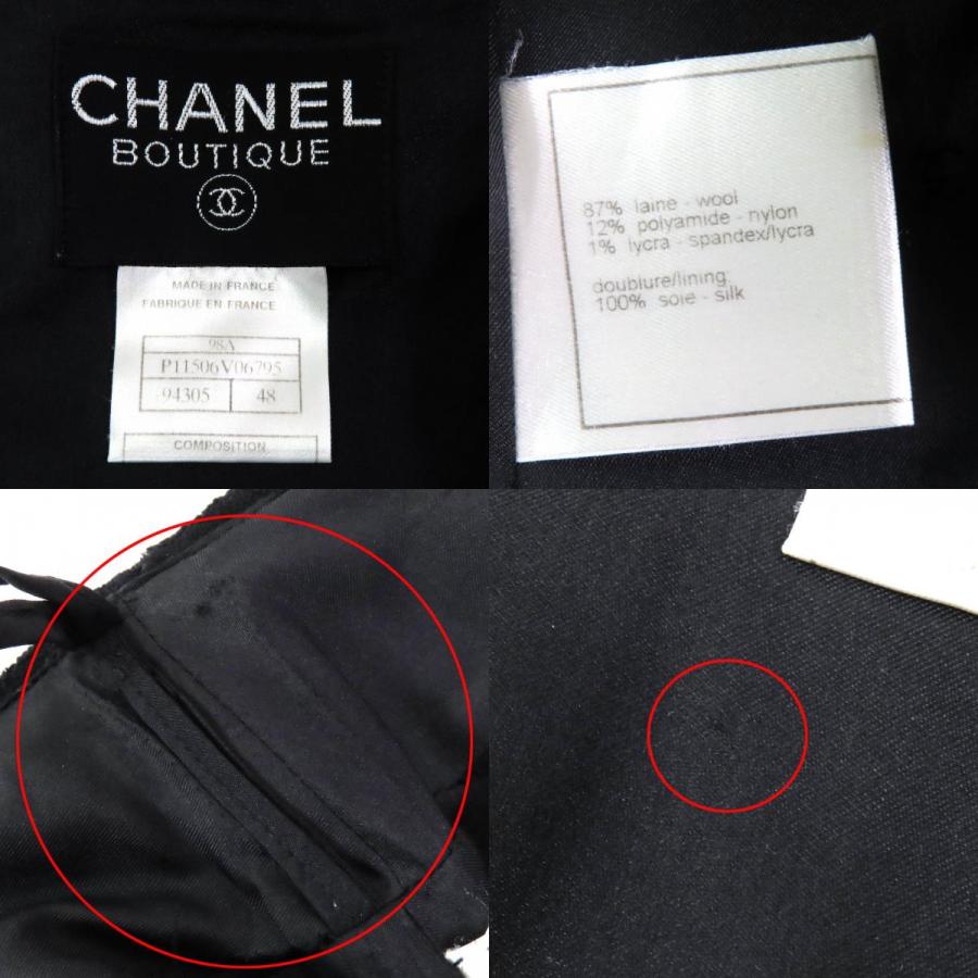 極美品△CHANEL シャネル ヴィンテージ 98A P11506 ウール ココマークボタン ウールツイードジャケット スカート セットアップ 黒 希少48の画像