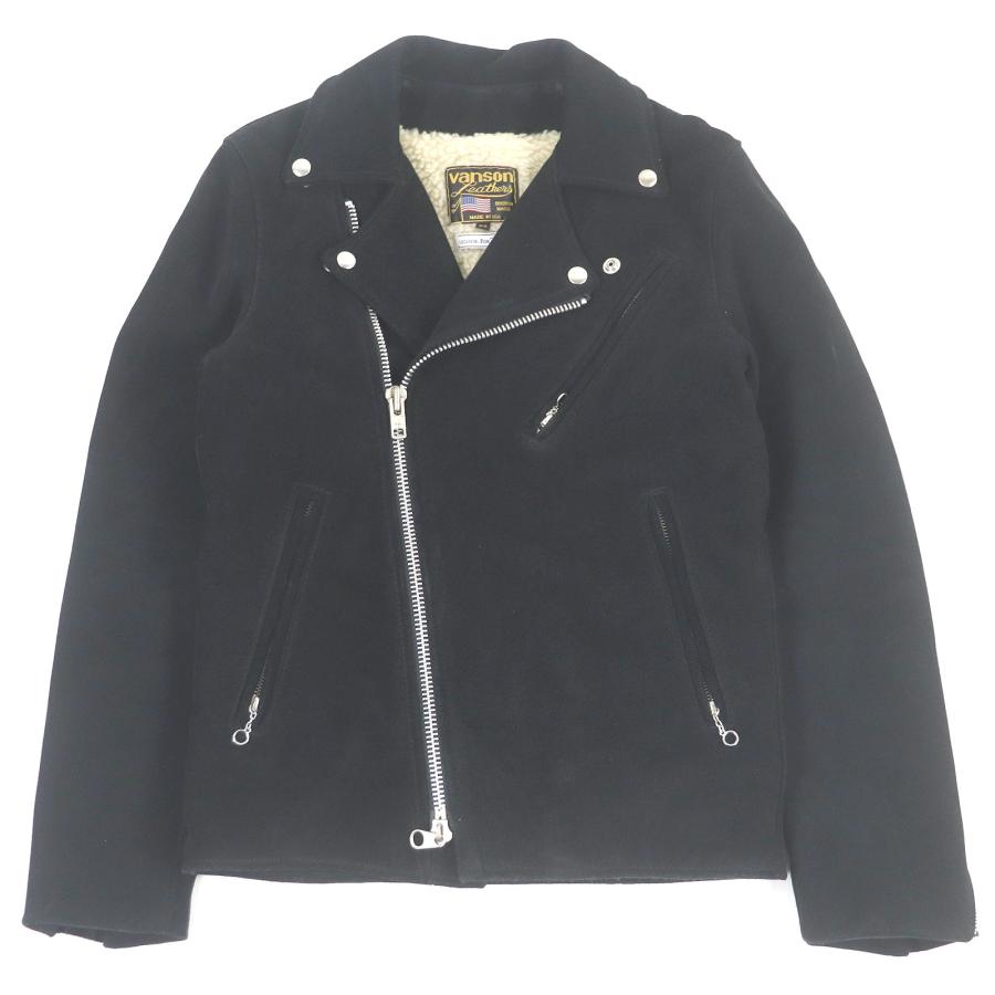 美品□VANSON Ron Herman バンソン ロンハーマン 牛革 スウェードレザー 裏ボア ダブルライダースジャケット ブラック 34 USA製 正規品 美品□VANSON Ron Herman バンソン ロンハーマン 牛革 スウェード