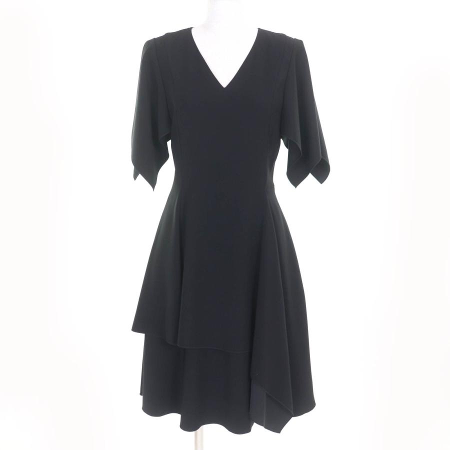 24年 美品 ADEAM ワンピース ChamberDress ミッドナイト 2 極美品☆ADEAM アディアム 41196 サイドZIP Vネック 半袖 デザイン