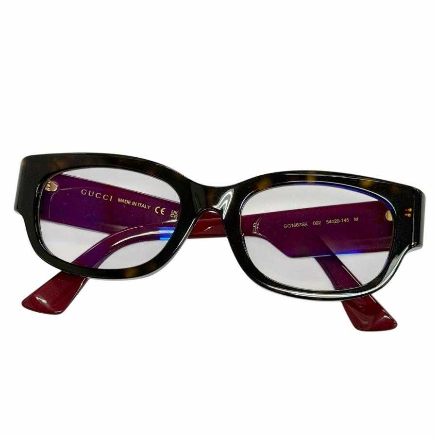 美品△GUCCI グッチ GG1667SK インターロッキングG スクエア メガネ 眼鏡 アイウェア ハバナ グリーン ボルドー 54□20 145 度入り 伊製 GUCCI（グッチ） 美品△GUCCI GG1667SK インターロッキングG スクエア