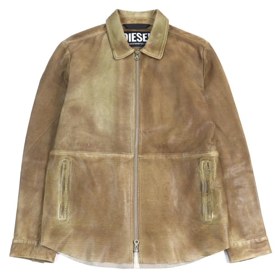 美品○DIESEL ディーゼル 23SS A08807 L-CLIME シープスキン ロゴジップ フェード加工 パンチング レザージャケット 48 正規品 メンズ DIESEL（ディーゼル） 美品○DIESEL 23SS A08807 L-CLIME シープスキン