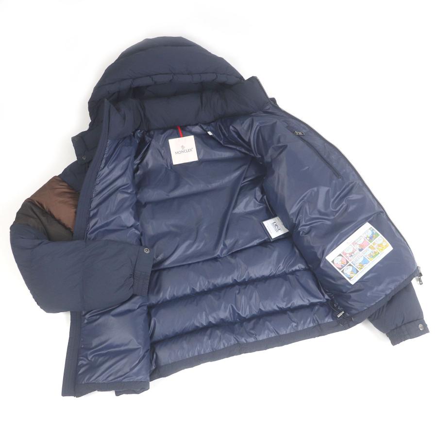 美品□MONCLER モンクレール 24-25AW ENZIAN GIUBOTTO ロゴワッペン フーデッド ダウンジャケット ネイビー ブラウン 2 正規品 メンズ MONCLER（モンクレール） 美品□MONCLER 24-25AW ENZIAN GIUBOTTO ロゴ