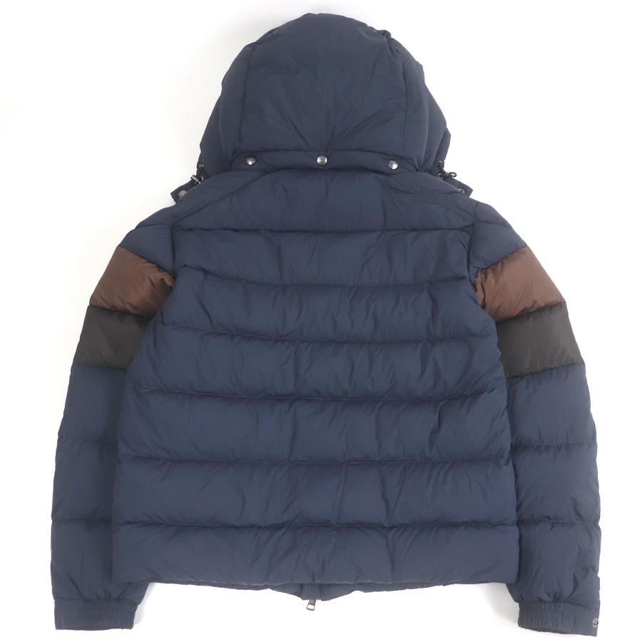 美品□MONCLER モンクレール 24-25AW ENZIAN GIUBOTTO ロゴワッペン フーデッド ダウンジャケット ネイビー ブラウン 2 正規品 メンズ MONCLER（モンクレール） 美品□MONCLER 24-25AW ENZIAN GIUBOTTO ロゴ