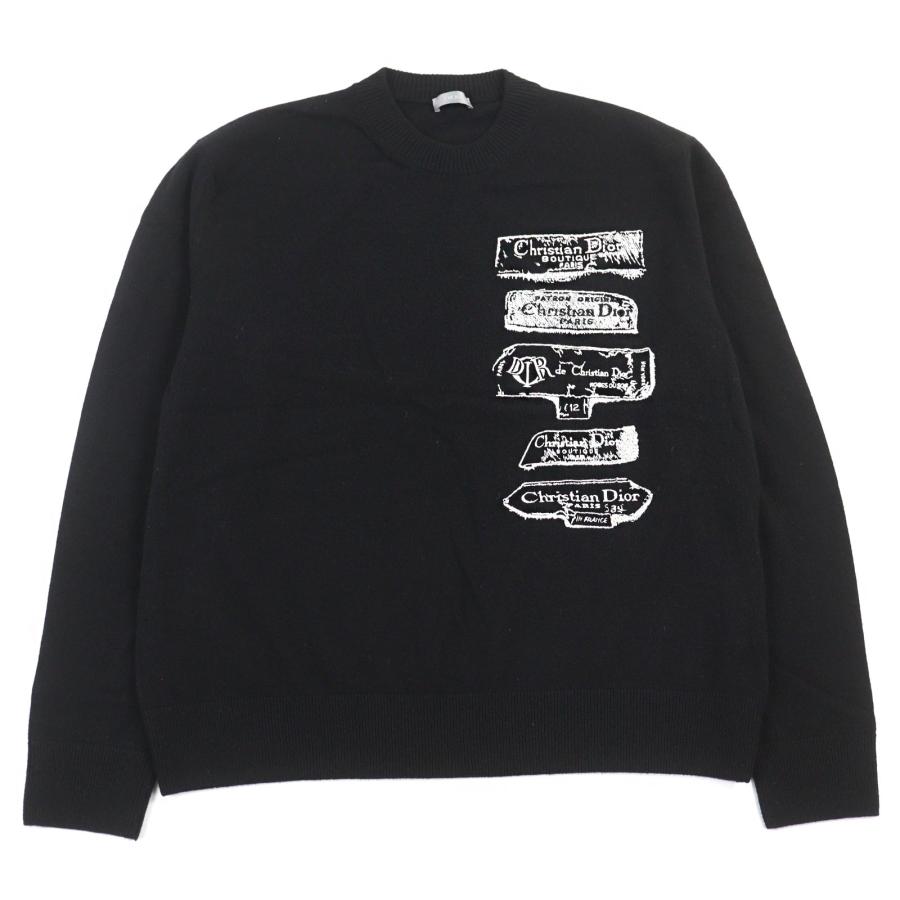 美品○DIOR ディオール オム 25SS 513M663A2007 ウール100% Archives Labels刺繍 ロゴ入り クルーネック ニット 黒系 L 正規品 メンズ Dior HOMME 美品○DIOR ディオール オム 25SS 513M663A2007 ウール100