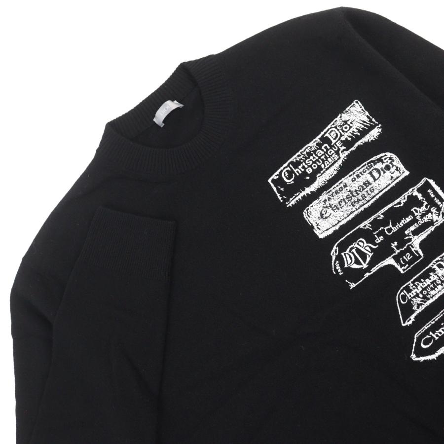 美品○DIOR ディオール オム 25SS 513M663A2007 ウール100% Archives Labels刺繍 ロゴ入り クルーネック ニット 黒系 L 正規品 メンズの画像