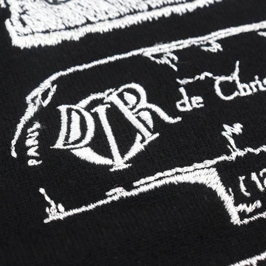 美品○DIOR ディオール オム 25SS 513M663A2007 ウール100% Archives Labels刺繍 ロゴ入り クルーネック ニット 黒系 L 正規品 メンズの画像