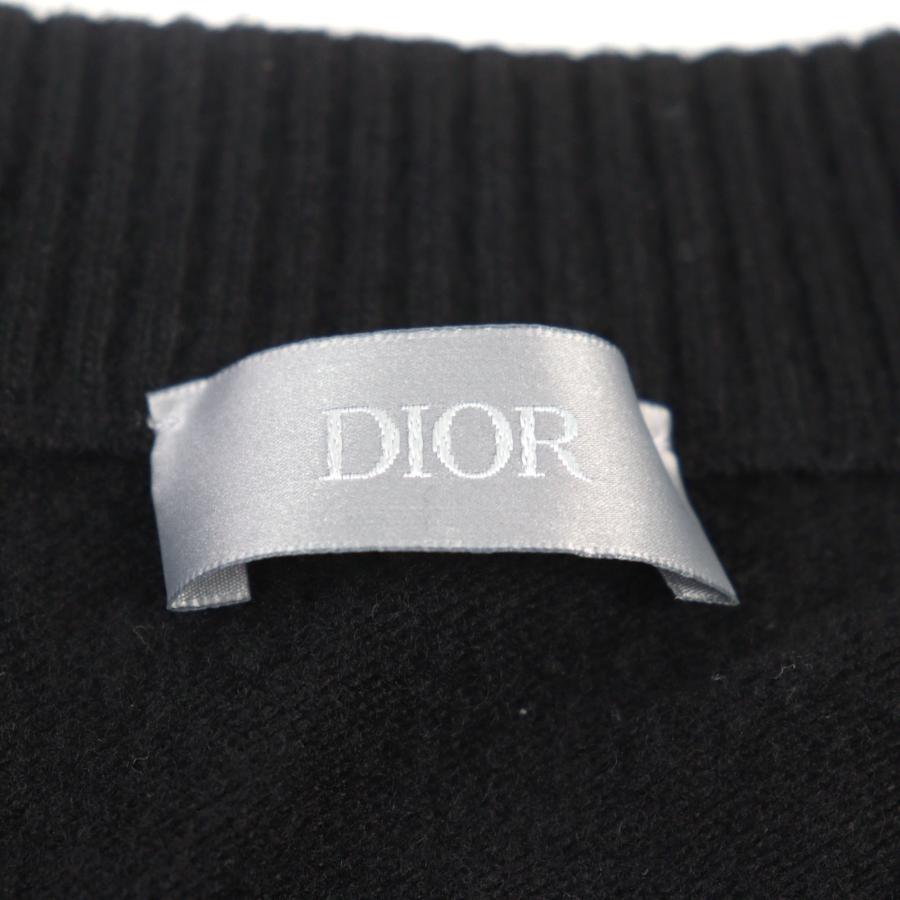 美品○DIOR ディオール オム 25SS 513M663A2007 ウール100% Archives Labels刺繍 ロゴ入り クルーネック ニット 黒系 L 正規品 メンズの画像