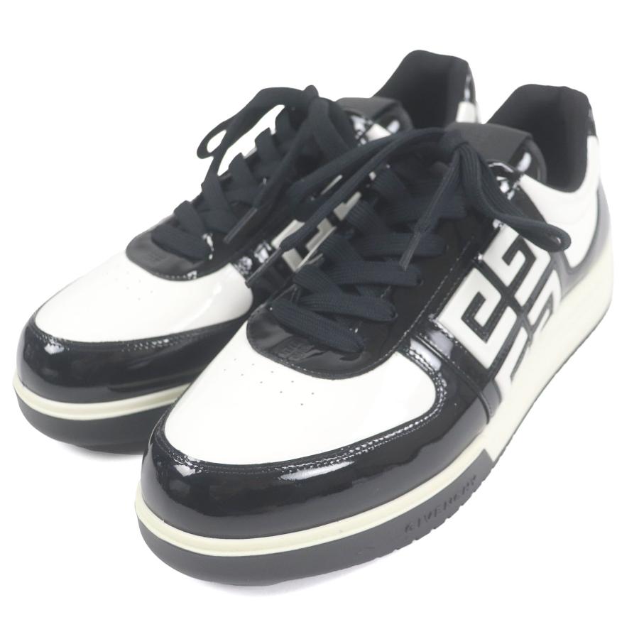 極美品□GIVENCHY ジバンシィ GVBH007WH1HJ パテントレザー 4Gロゴ レースアップ ローカットスニーカー ブラック ホワイト 44 メンズ 極美品□GIVENCHY ジバンシィ GVBH007WH1HJ パテントレザー 4Gロゴ