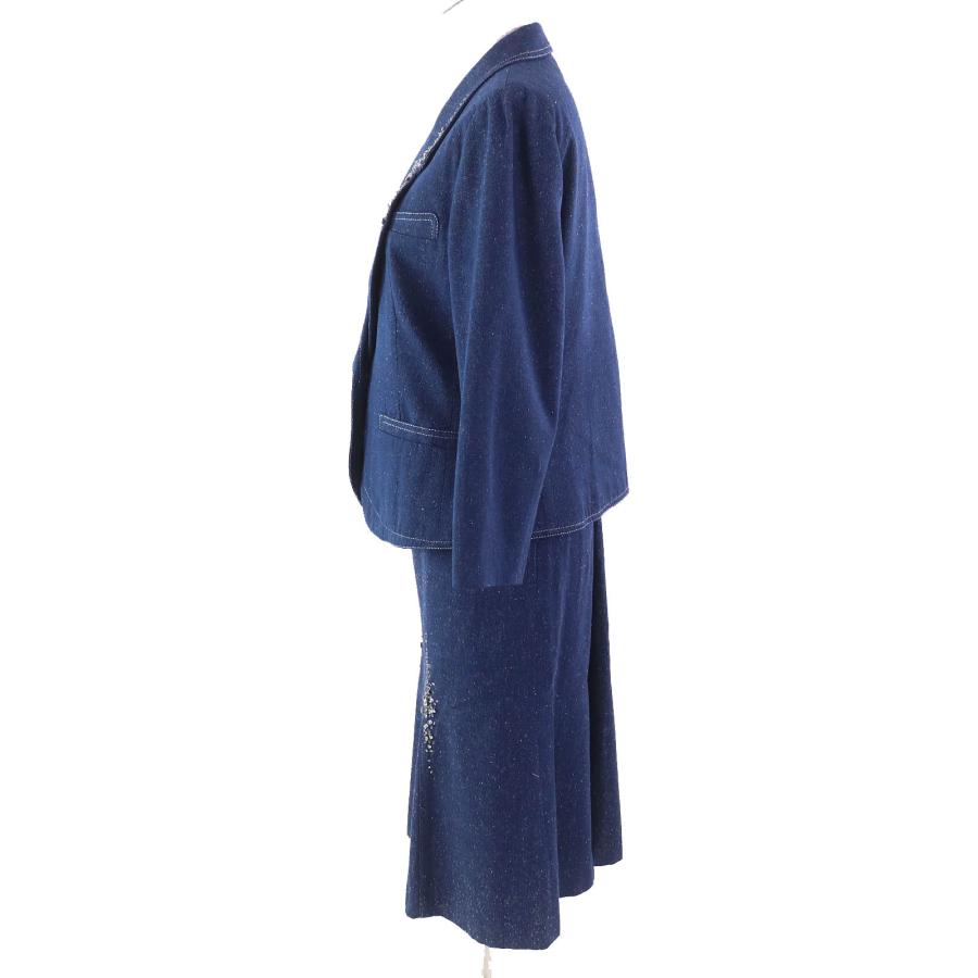 レオナール ファッション セットアップ ブラウス　スカート　ブルー　水色 美品△LEONARD FASHION レオナール ファッション シルク100％ ロゴ刺繍