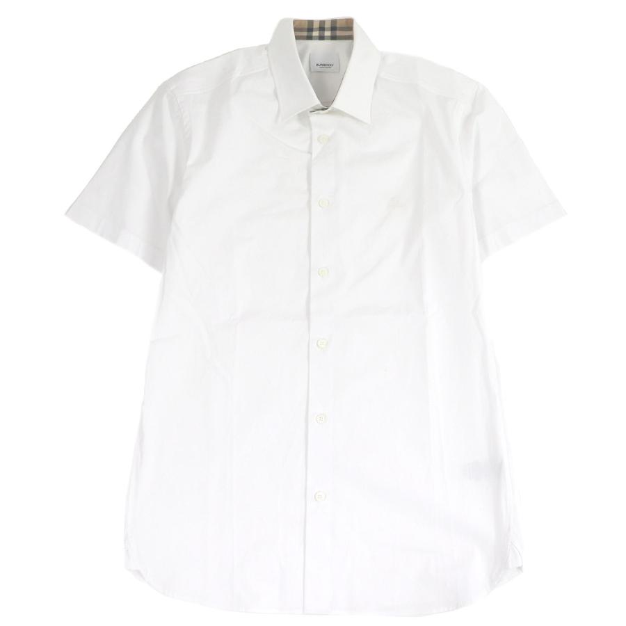 美品□BURBERRY バーバリー 8071466 ティッシ期 襟裏ノバチェック ロゴ刺繍 半袖シャツ カッターシャツ ホワイト　S 正規品 メンズ BURBERRY（バーバリー） 美品□BURBERRY 8071466 ティッシ期 襟裏ノバ