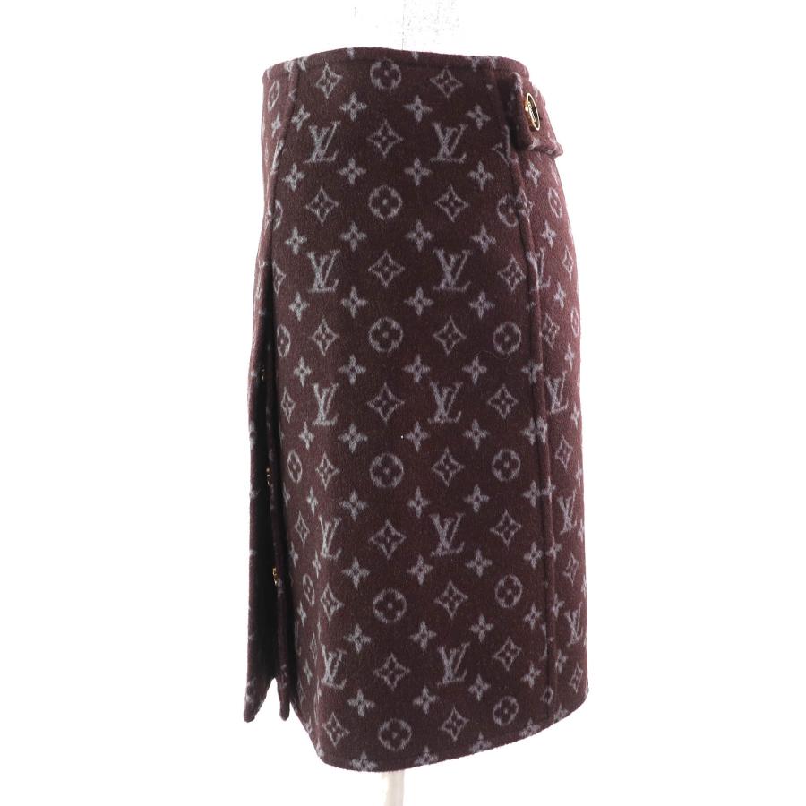 極美△LOUIS VUITTON ルイヴィトン 21AW 1A90Z6  モノグラム マルタンガール ウール シルク ロゴボタン ミニスカート ブラウン 34 正規品の画像