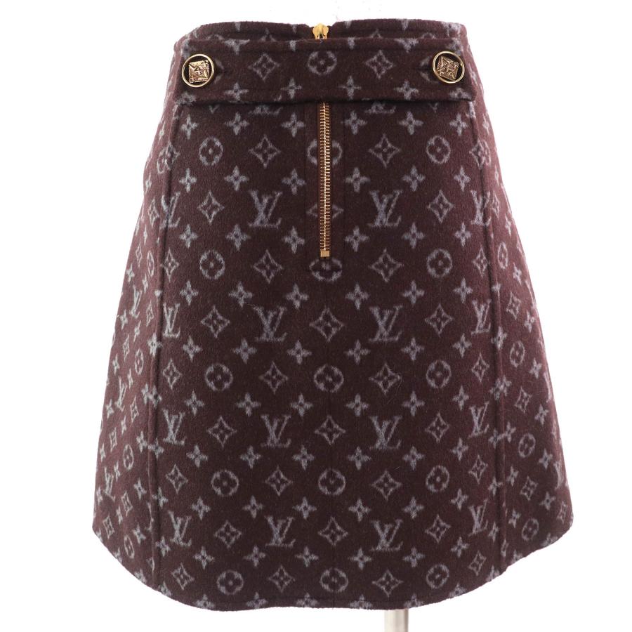 極美△LOUIS VUITTON ルイヴィトン 21AW 1A90Z6  モノグラム マルタンガール ウール シルク ロゴボタン ミニスカート ブラウン 34 正規品の画像
