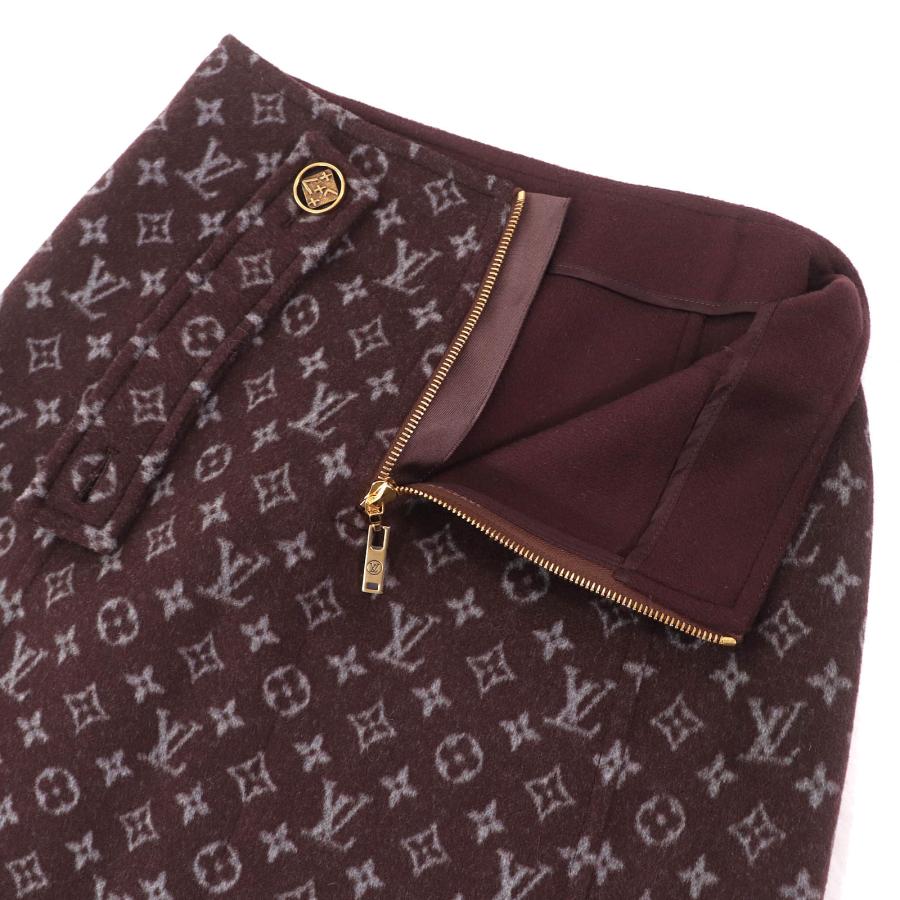 極美△LOUIS VUITTON ルイヴィトン 21AW 1A90Z6  モノグラム マルタンガール ウール シルク ロゴボタン ミニスカート ブラウン 34 正規品の画像