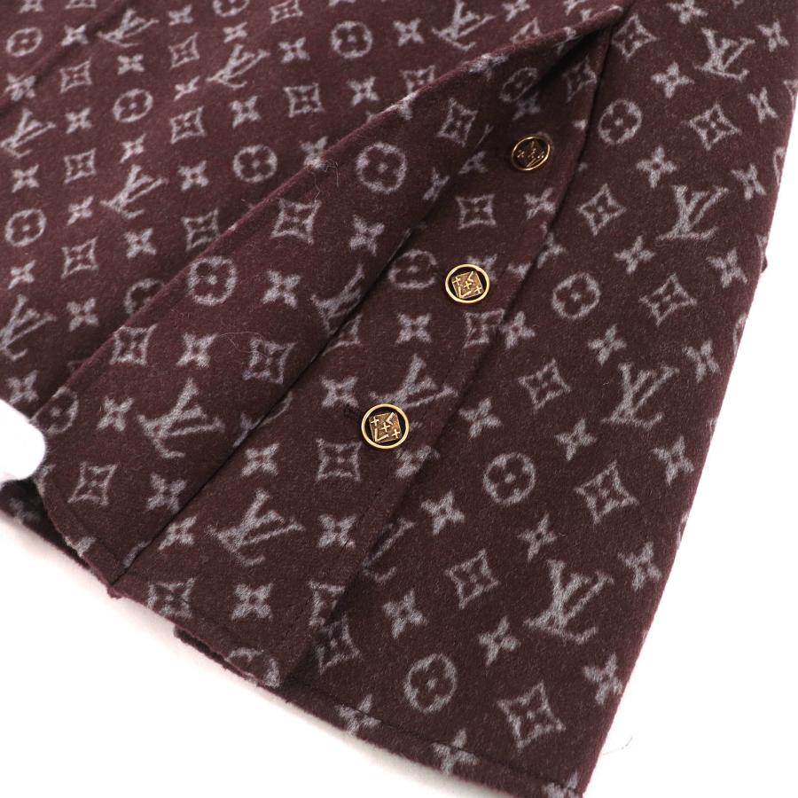 極美△LOUIS VUITTON ルイヴィトン 21AW 1A90Z6  モノグラム マルタンガール ウール シルク ロゴボタン ミニスカート ブラウン 34 正規品の画像
