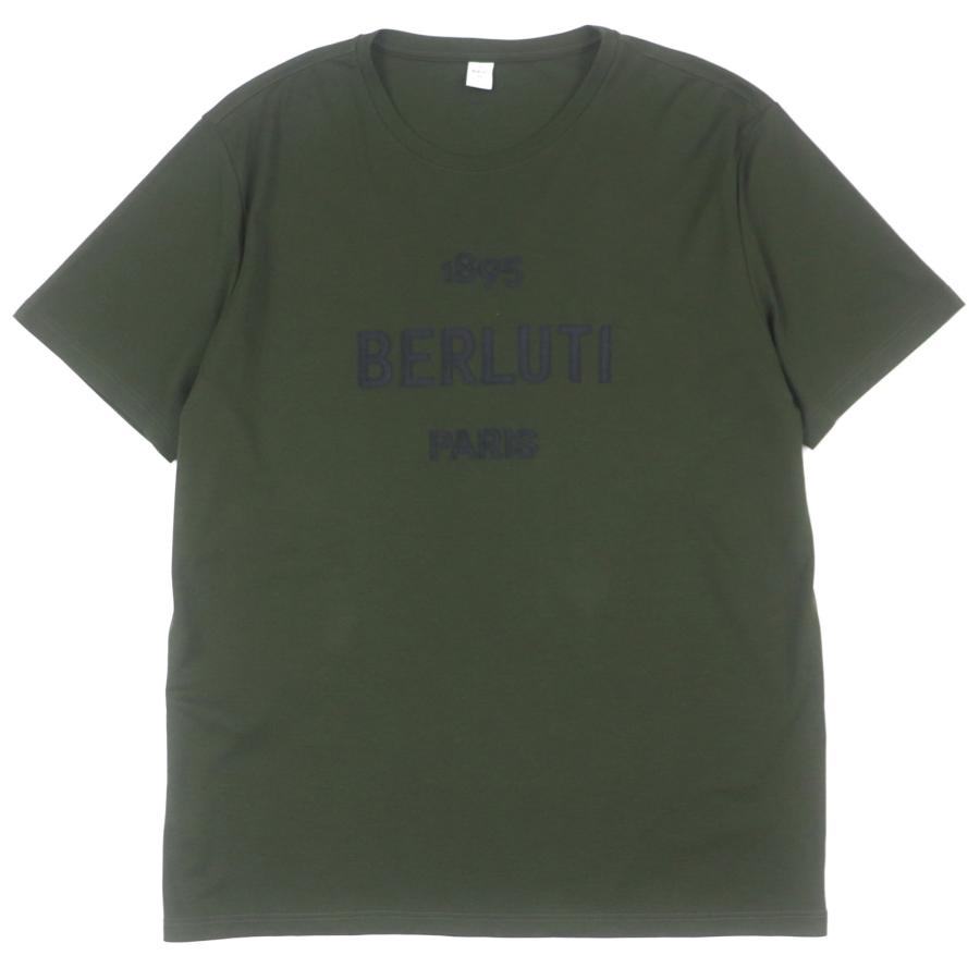極美品▼BERLUTI ベルルッティ R18JRS50JAEK ロゴデザイン ショートスリーブ 半袖Ｔシャツ グリーン XXL イタリア製 正規品 メンズ 極美品▽BERLUTI ベルルッティ R18JRS50JAEK ロゴデザイン ショート