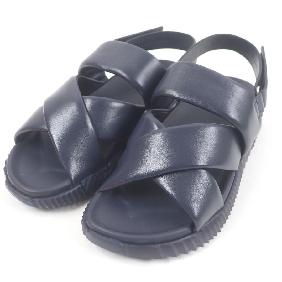 美品□HERMES エルメス 2023年製 エレクトリック レザー ストラップ サンダル 　ネイビー 42 箱・保存袋付き イタリア製 メンズ オススメ HERMES（エルメス） 美品□HERMES 2023年製 エレクトリック レザー
