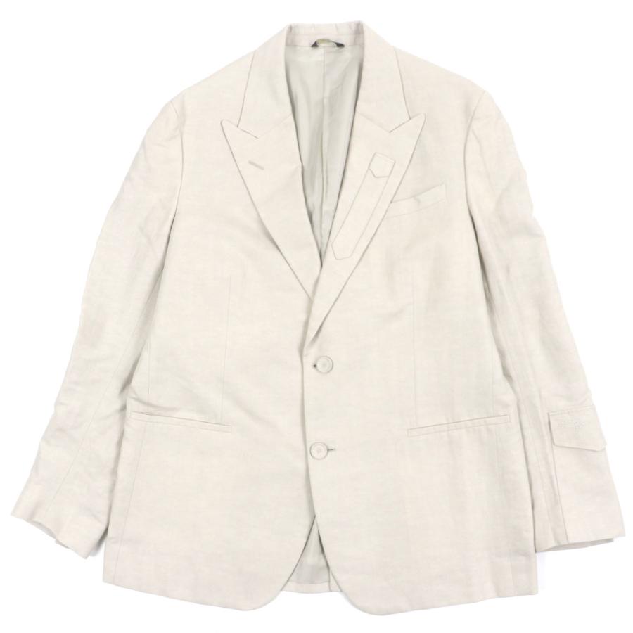 極美品▼FENDI フェンディ 2021年製 FJ0657 リネン41% ピークドラペル ロゴ刺繍 シングルジャケット テーラード ベージュ 52 正規品 FENDI（フェンディ） 極美品▽FENDI 2021年製 FJ0657 リネン41