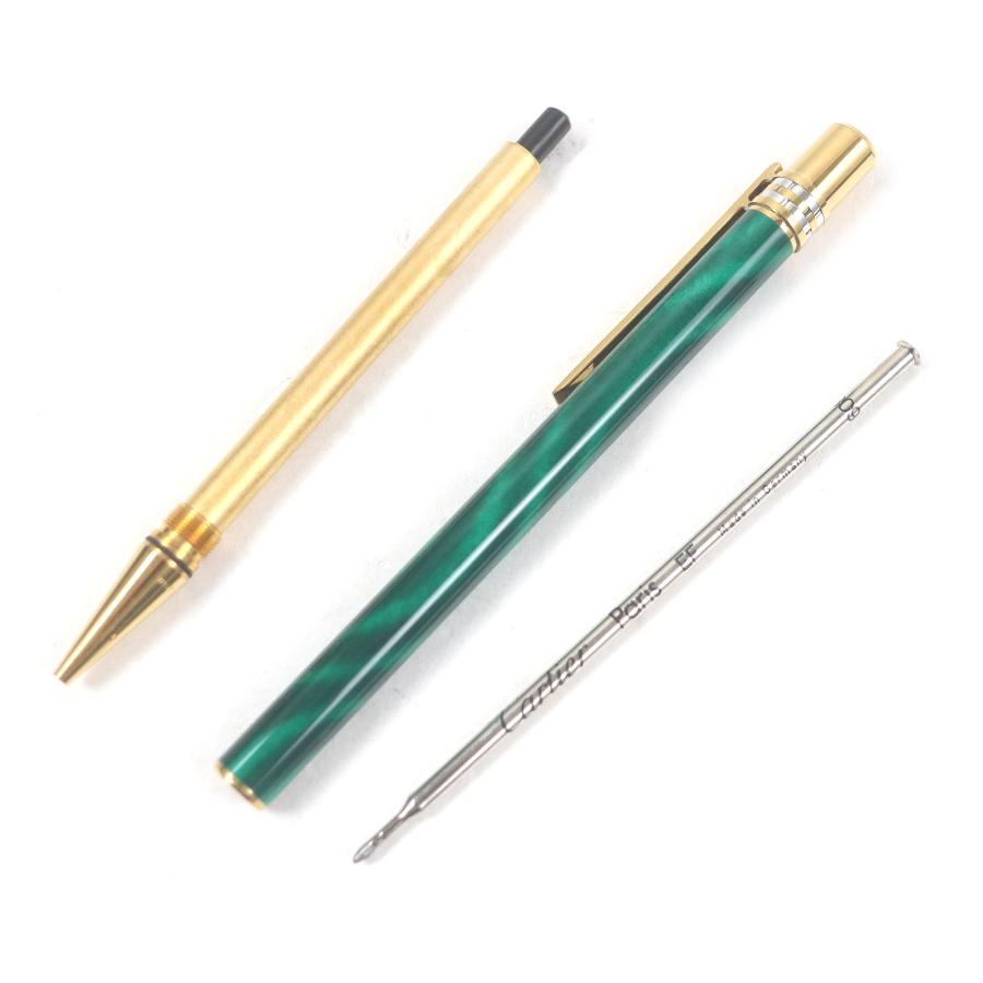 美品□Cartier カルティエ パンテール マラカイト ドゥーブルC マーブル柄 ツイスト式 ボールペン グリーン ゴールド フランス製 メンズ Cartier（カルティエ） 美品□Cartier パンテール マラカイト