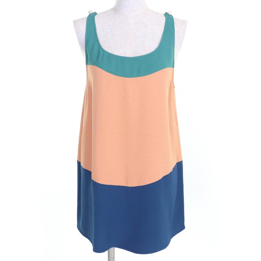 未使用品△CHANEL シャネル P47830 ココマークパールボタン ノースリーブトップス チュニック グリーン ベージュ系 ブルー 38 イタリア製 CHANEL（シャネル） 未使用品△CHANEL P47830 ココマークパールボタン