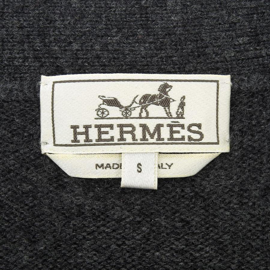 極美品▲HERMES エルメス 24年製 カシミヤ100％ Vネック スパイダー カーディガン チャコールグレー S イタリア製 正規品 メンズ HERMES（エルメス） 極美品△HERMES 24年製 カシミヤ100％ Vネック