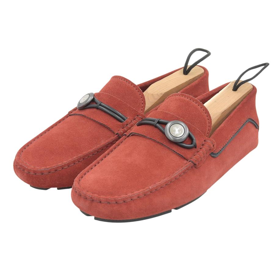 極美品▲TODS Ferrari トッズ フェラーリ スウェードレザー ドライビングシューズ レッド シルバー金具 5.5 箱・保存袋付 伊製 メンズ 極美品△TODS Ferrari トッズ フェラーリ スウェードレザー