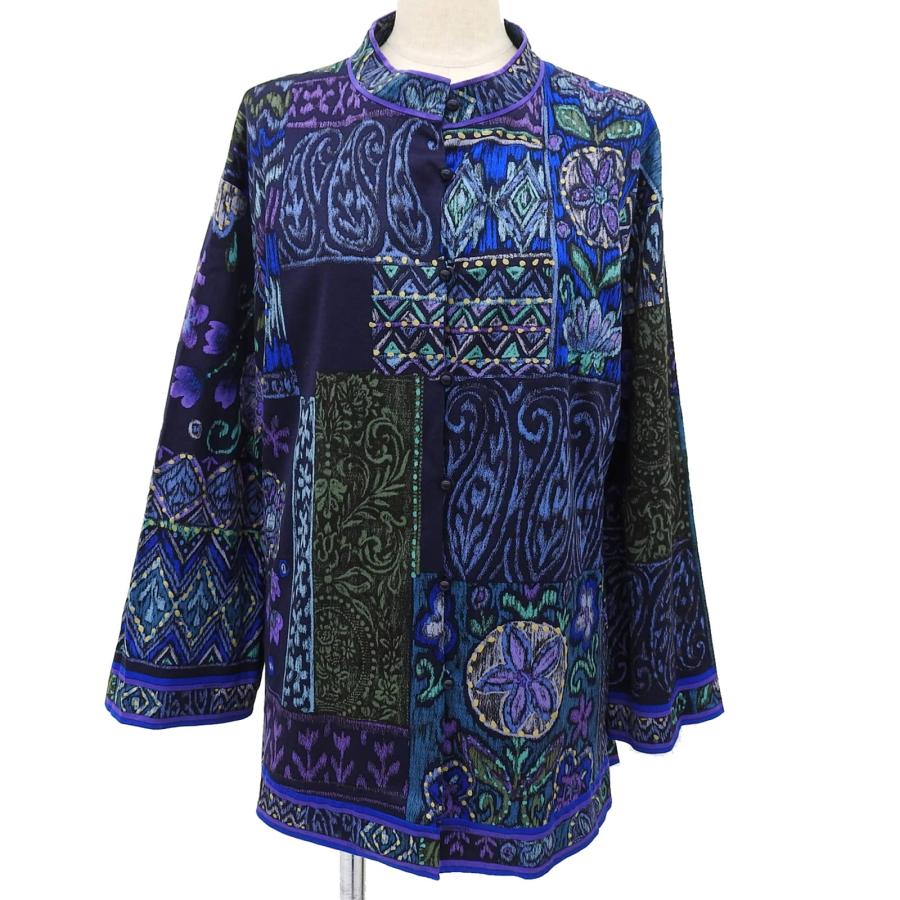 極美品▲LEONARD FASHION レオナール ファッション 0339113 コットン100％ スタンドカラー 総柄 長袖シャツ マルチ LL 日本製 正規品 極美品△LEONARD FASHION レオナール ファッション 0339113 コットン