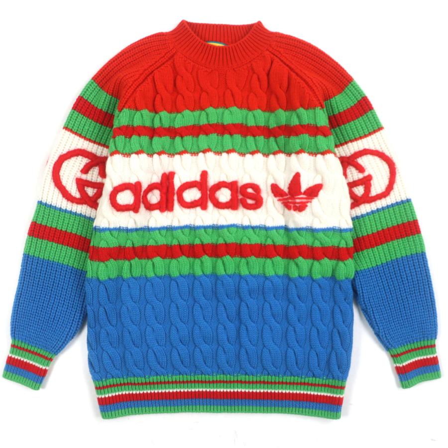 未使用品▼グッチ アディダス 717722 ウェブライン ウール モヘア ミケーレ期 インターロッキングG ケーブルニット セーター XS 正規品 未使用品▽グッチ アディダス 717722 ウェブライン ウール モヘア