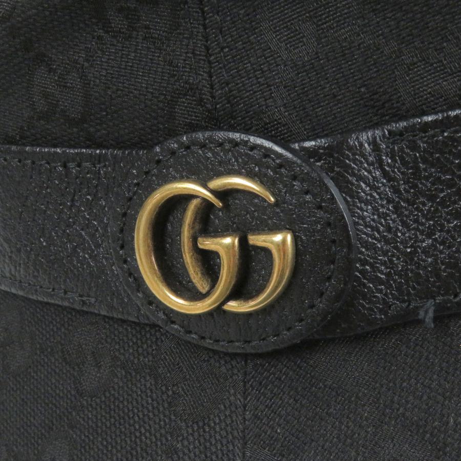 GUCCI グッチ バケットハット バケハ GG柄 ブラックゴールドロゴ 正規品 GUCCI（グッチ） 美品□GUCCI 576587 GGキャンバス GGマーモント ロゴ