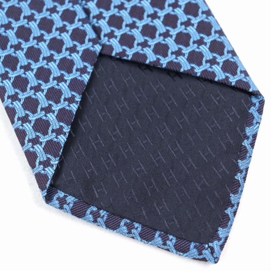 極美品○HERMES エルメス 659059T CRAVATE クラヴァット シルク100% 総柄 裏地Hロゴ ネクタイ ブルー ネイビー フランス製 メンズ HERMES（エルメス） 極美品○HERMES 659059T CRAVATE クラヴァット