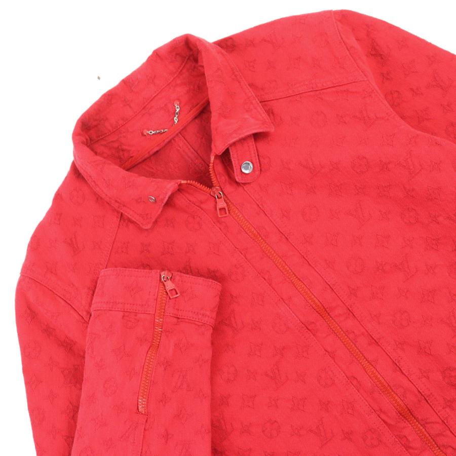 美品○LOUIS VUITTON ルイヴィトン 19AW 1A5PDR モノグラム スタンドカラー ジップアップ ソフトデニムジャケット 52 正規品 メンズの画像
