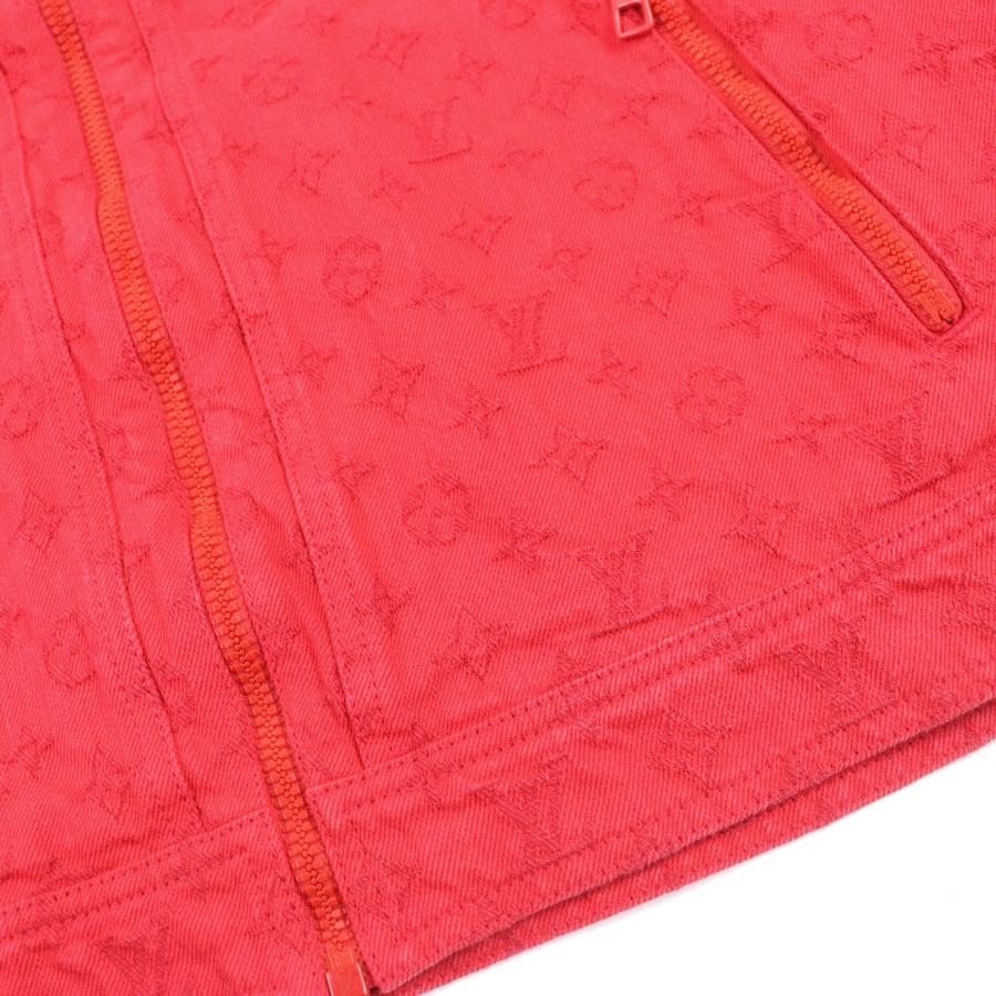 美品○LOUIS VUITTON ルイヴィトン 19AW 1A5PDR モノグラム スタンドカラー ジップアップ ソフトデニムジャケット 52 正規品 メンズの画像