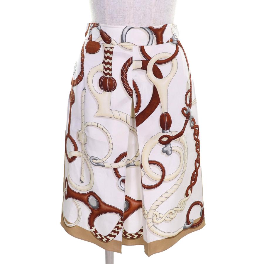 未使用品△HERMES エルメス 2024年製 4E0331DV Panoplie Tout Cuir シルク100％ プリント ショート プリーツスカート 34 正規品 伊製 HERMES（エルメス） 未使用品△HERMES 2024年製 4E0331DV Panoplie