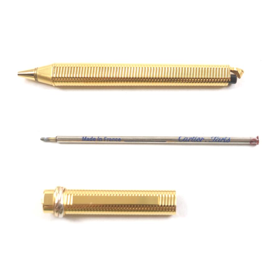 美品△Cartier カルティエ ヴィンテージ トリニティ ドゥ カルティエ ボーダー柄 オーバル キャップ式 ボールペン ゴールド メンズ 筆記確認済み Cartier（カルティエ） 極美品▽Cartier ヴィンテージ トリニティ