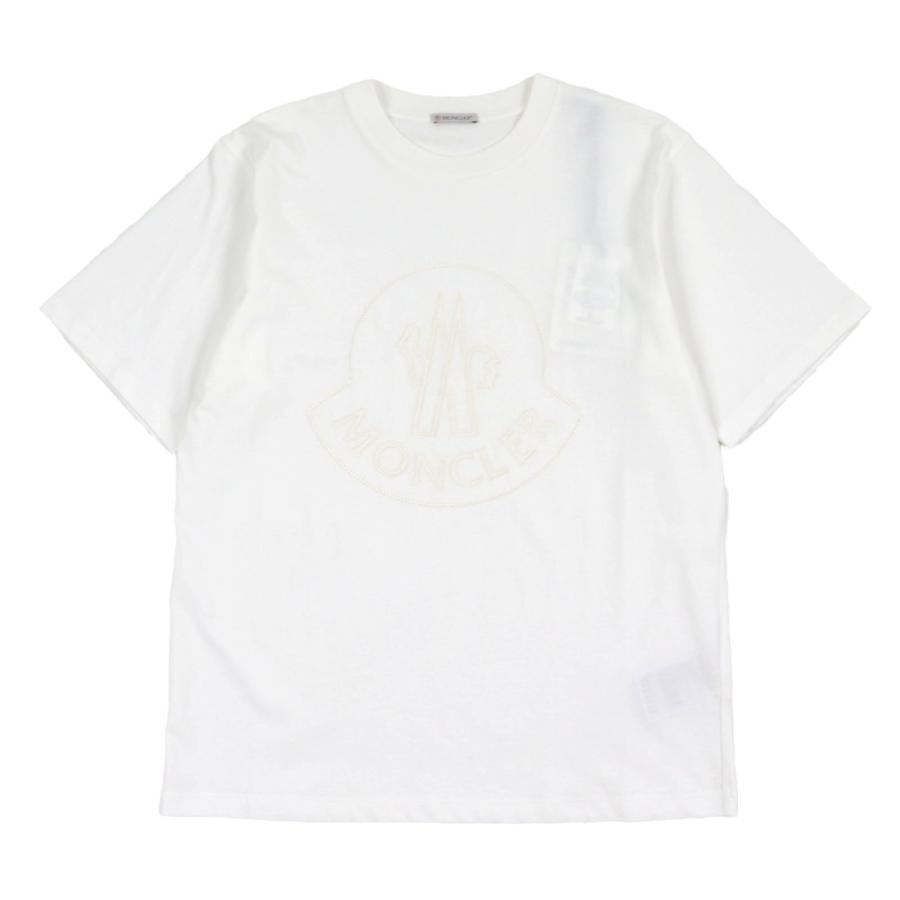 未使用品▼MONCLER モンクレール 2022年製 フロントロゴ刺繍 クルーネック ショートスリーブ 半袖Ｔシャツ ホワイト M 正規品 メンズ MONCLER（モンクレール） 未使用品▽MONCLER 2022年製 フロントロゴ