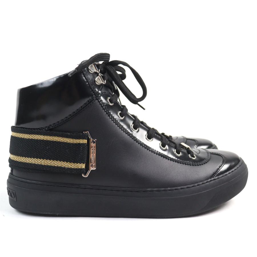 極美品○JIMMY CHOO ジミーチュウ Argyle Strap Trainer レザー ロゴ