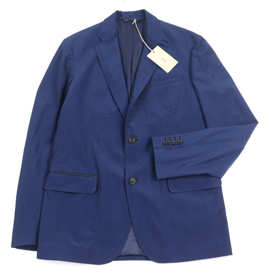 極美品○Brioni ブリオーニ バージンウール シルク ロゴボタン レザー使い シングル テーラードジャケット ブルー M イタリア製 メンズ Brioni（ブリオーニ） 極美品○Brioni バージンウール シルク ロゴ