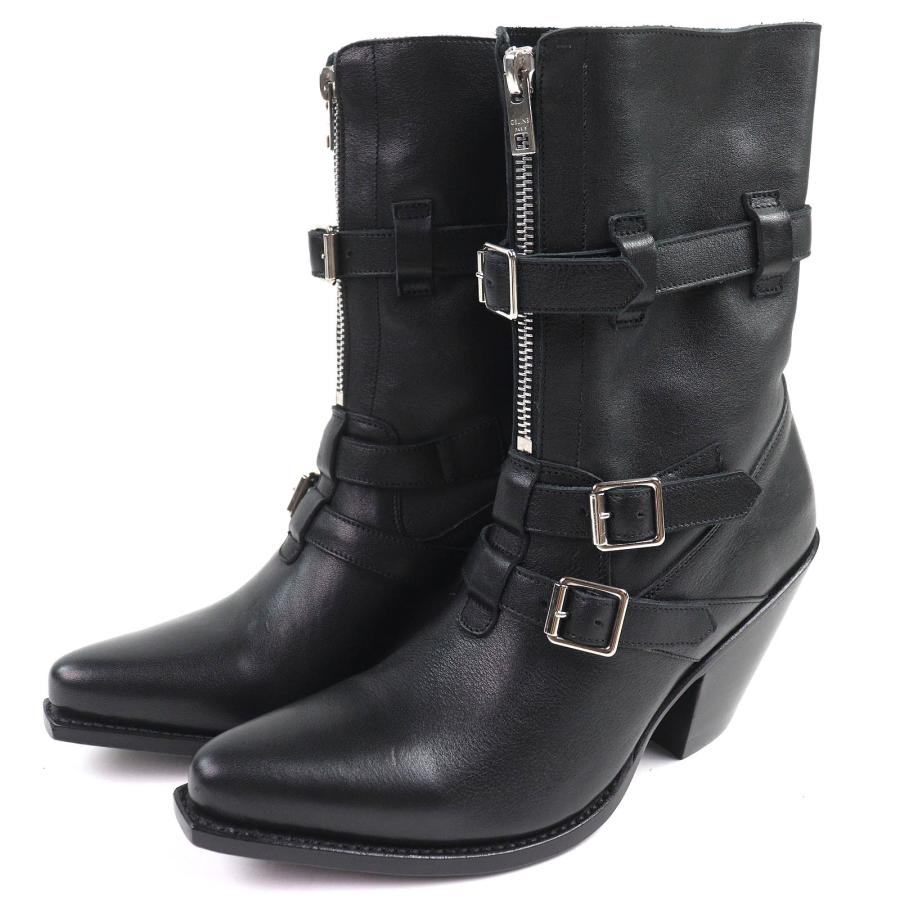 極美品△CELINE セリーヌ 308B77 ベルリン センタージップ ベルト付き レザー ショートブーツ チャンキーヒール ブラック 35 箱・袋付き CELINE（セリーヌ） 極美品△CELINE 308B77 ベルリン センタージップ