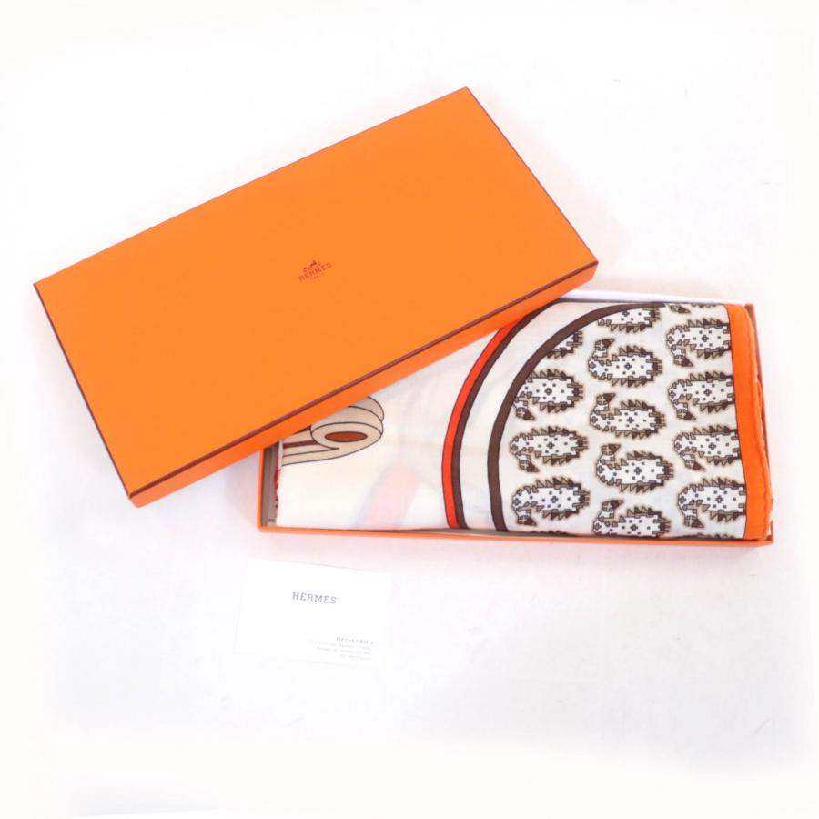 エルメス馬と車輪デザイン 毛布 オレンジ エルメス ツイリー Les Voitures Nouvelles 馬車の変遷 ツイリー