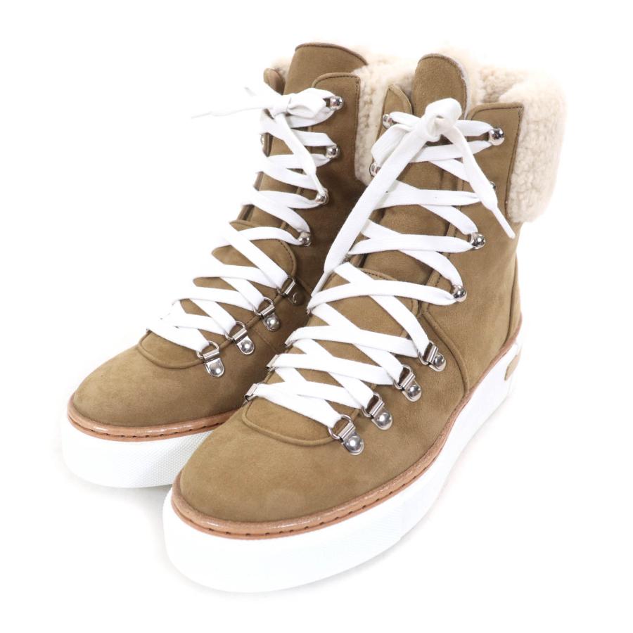 未使用品★HERMES エルメス 22AW フロコン レースアップ ムートン ハイカットスニーカー ブラウン 37.5 箱・保存袋付き イタリア製 HERMES（エルメス） 未使用品☆HERMES 22AW フロコン レースアップ