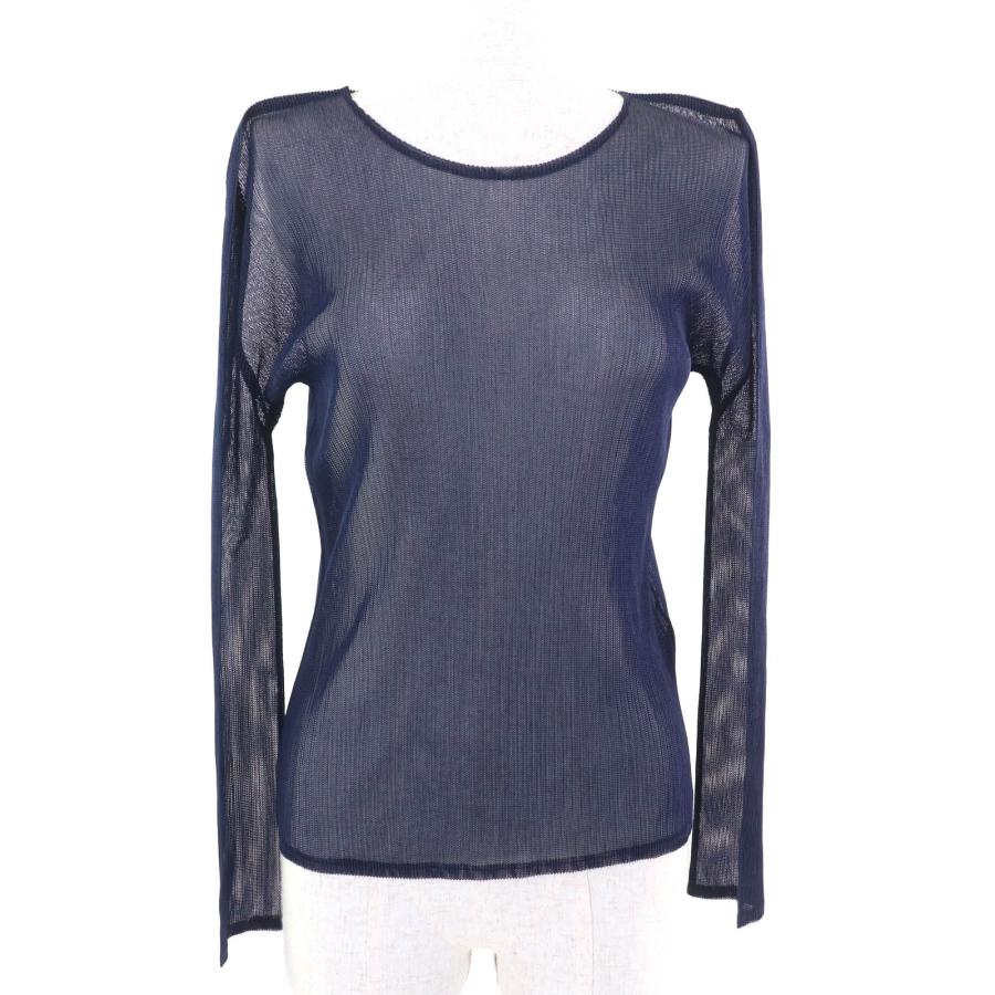 極美品★PLEATS PLEASE プリーツプリーズ イッセイミヤケ PP01-FK523 クルーネック 長袖 メッシュ カットソー ネイビー 3 日本製 正規品 極美品☆PLEATS PLEASE プリーツプリーズ イッセイミヤケ PP01-FK523