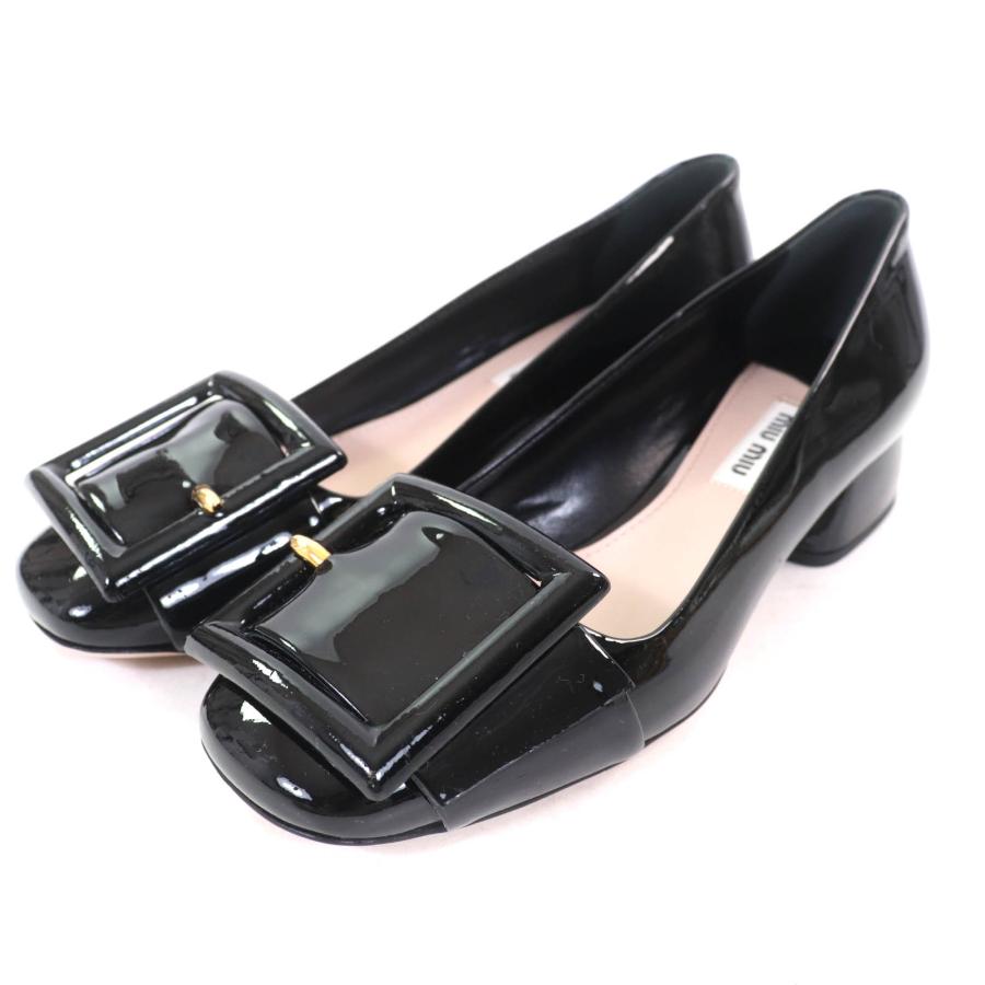 極美品☆Miu Miu ミュウ バックルデザイン スクエアトゥ パテント 