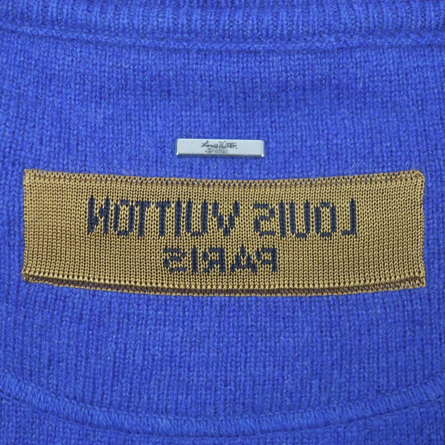 未使用品▼LOUIS VUITTON ルイヴィトン 19AW カシミヤ シルク インサイドアウト ロゴプレート付き クルーネック ニット セーター ブルー XXL イタリア製 正規品 メンズ LOUIS VUITTON（ルイ・ヴィトン） 未使用品▽ルイヴィトン 19AW