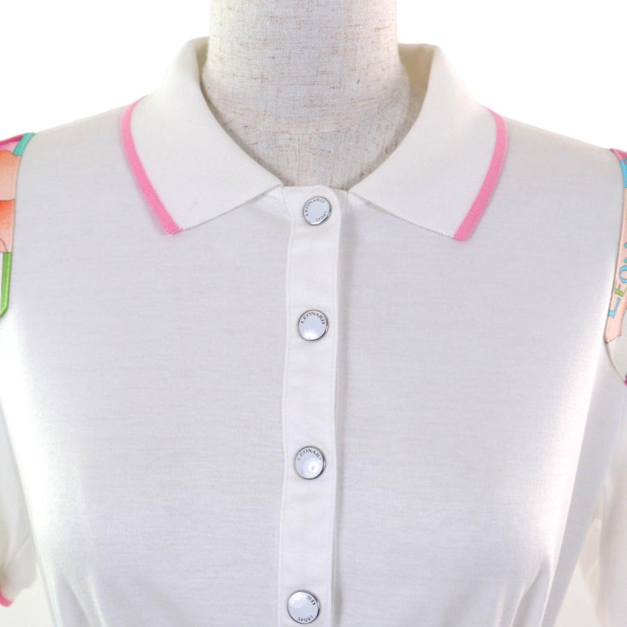 【美品】レオナール LEONARD SPORT ネイビー半袖ワンピース　40 極美品☆LEONARD SPORT レオナールスポーツ コットン100％ ロゴボタン