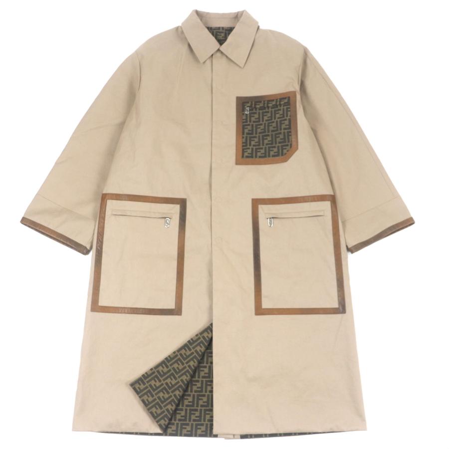 未使用品▼FENDI フェンディ 2023年製 FF0741 FFロゴ ズッカ柄 レザー使い リバーシブル トレンチコート ベージュ 50 イタリア製 正規品 メンズ FENDI（フェンディ） 未使用品▽FENDI 2023年製 FF0741 FFロゴ ズッカ