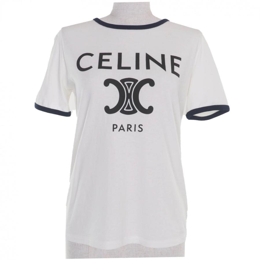 美品☆CELINE セリーヌ 2X872671Q コットン エディ期 CELINE PARIS トリオンフロゴプリント クルーネック 半袖Ｔシャツ XS 正規品 CELINE（セリーヌ） 美品☆CELINE 2X872671Q コットン エディ期 CELINE