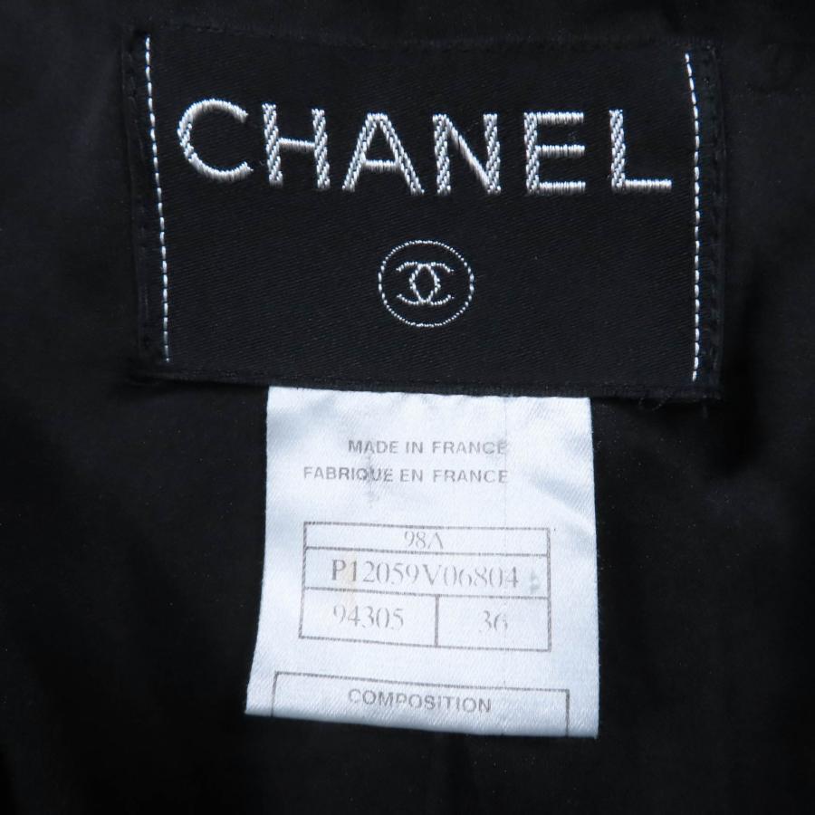 美品☆CHANEL シャネル ヴィンテージ 98A P12059V06804 ココマークボタン ギャザーデザイン コート ブラック 36 フランス製 レディースの画像