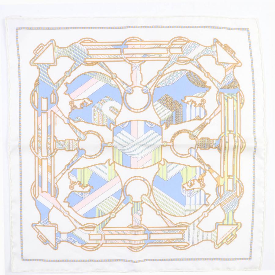 未使用品☆HERMES エルメス カレジェアン45 ガヴロッシュ タッタソール ジグザグ シルク100％ BLANC/BLEU CIEL スカーフ フランス製 HERMES（エルメス） 未使用品☆HERMES カレジェアン45 ガヴロッシュ