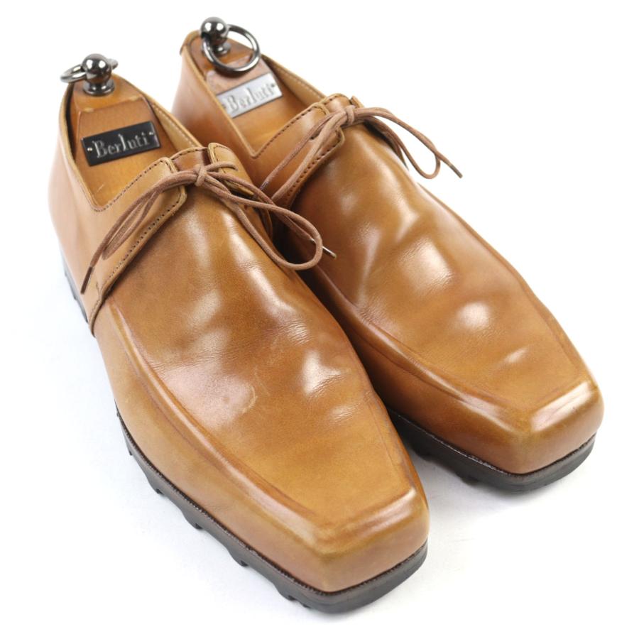 美品○Berluti ベルルッティ ウルティマ レザー オルガ期 パティーヌ スクエアトゥ レースアップ レザーシューズ キャメル 7 保存袋付き メンズ 美品○Berluti ベルルッティ ウルティマ レザー オルガ期 パティーヌ
