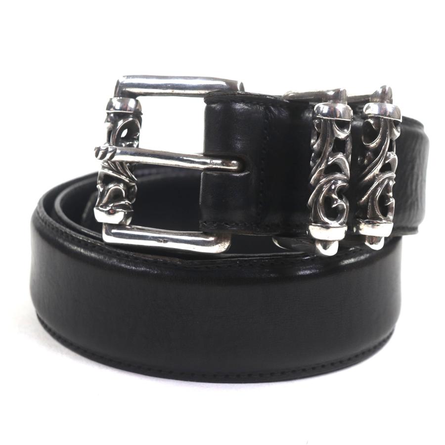 良品▼CHROME HEARTS クロムハーツ 3PCローラー 925 ピンバックル レザーベルト ブラック シルバー金具 34 保存袋付き メンズ 良品▽CHROME HEARTS クロムハーツ 3PCローラー 925 ピンバックル